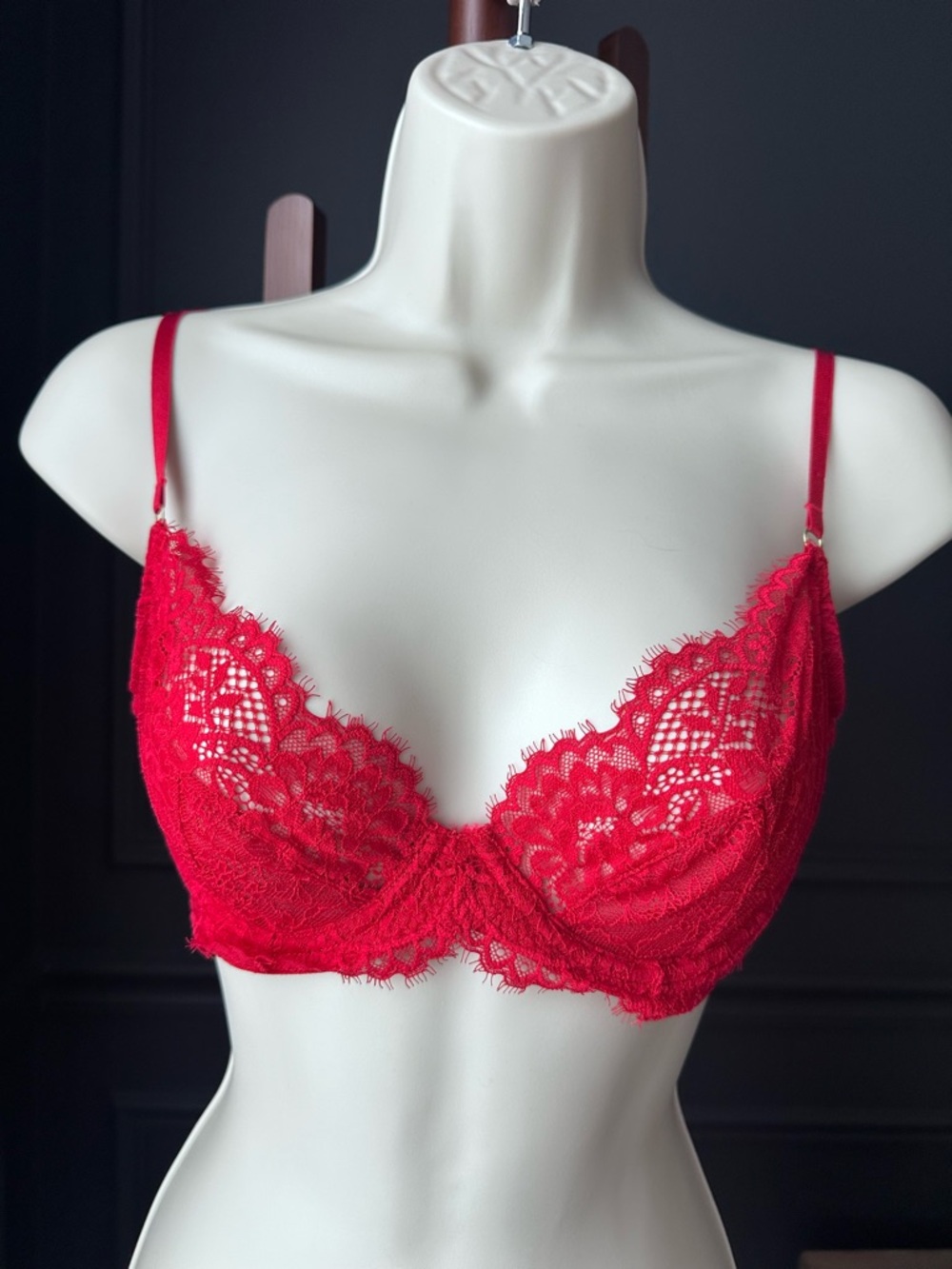 H&M Red Lace Balconette Bra Underwire - Women Intimates 32D